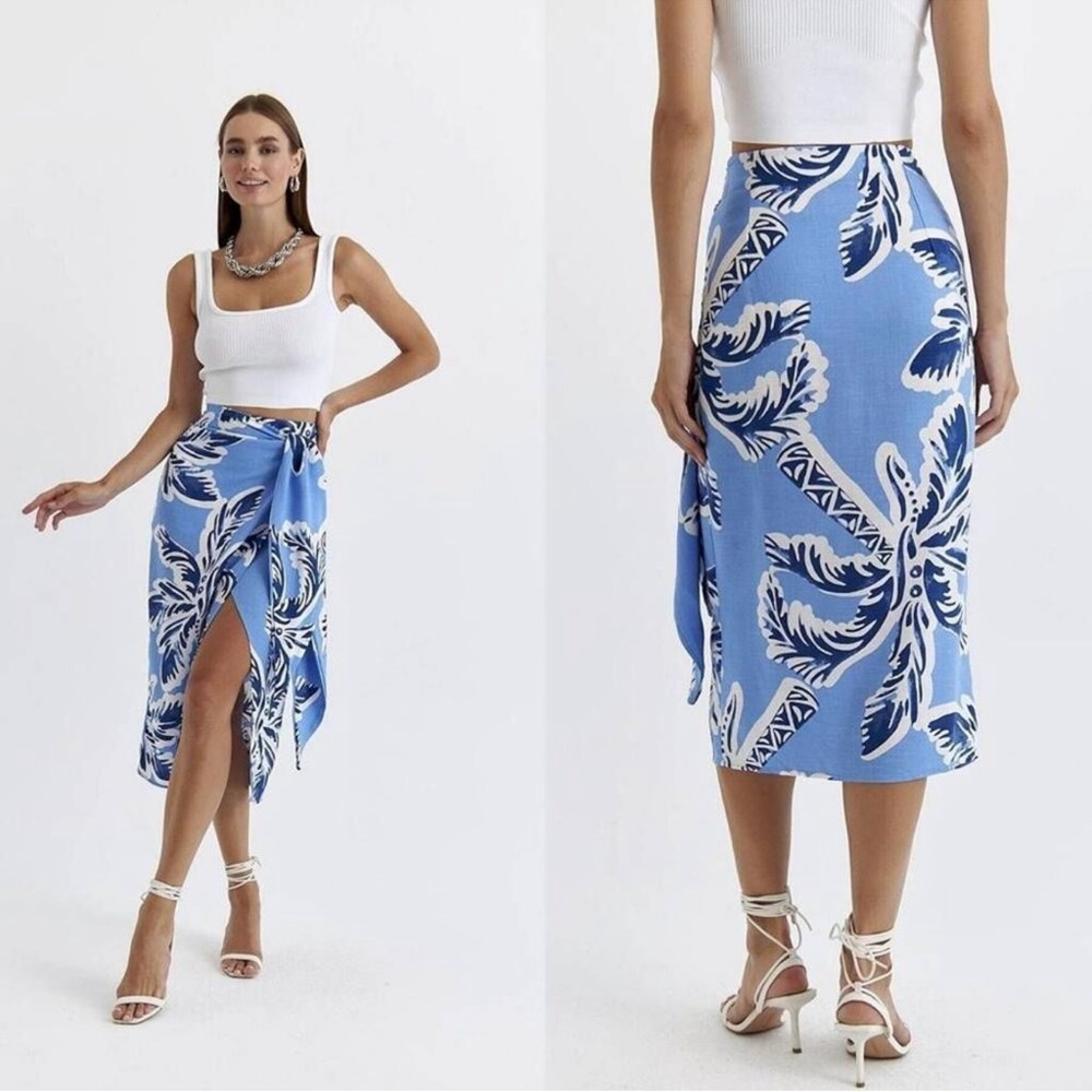 H&M LINEN-BLEND Wrap Front Midi Skirt NWT Size 10